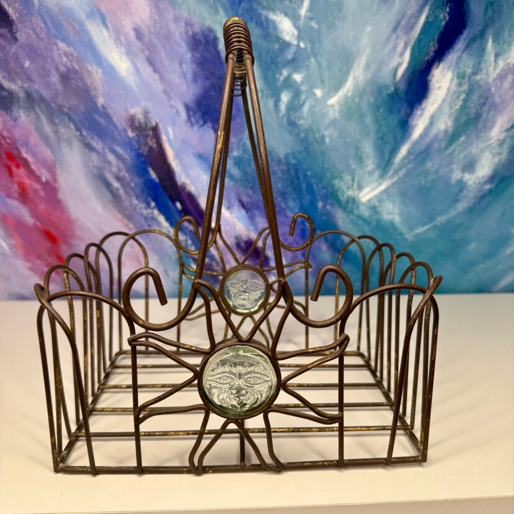 Celestial Sun Face Metal Basket Bathroom Organizer Caddy Vintage Whimsigoth 90s